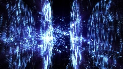 Wall Mural - Abstract scientific fantasy background light energy waves forms circling and fluctuation shiny particles projections rays loop