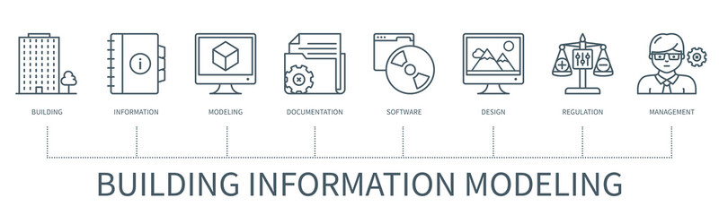Building information vector infographic in minimal outline style