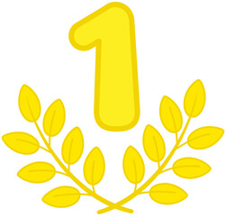 Wall Mural - yellow laurel with number one, vector emblem isolated on white background, symbol of award and victo