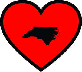 Wall Mural - Black Map of US federal state of North Carolina inside red heart shape with black stroke