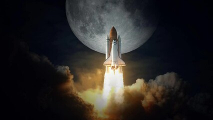 Wall Mural - space shuttle takes off to moon. elements of this image furnished by nasa.