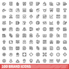 Sticker - 100 brand icons set. Outline illustration of 100 brand icons vector set isolated on white background