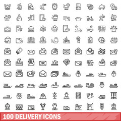 Wall Mural - 100 delivery icons set. Outline illustration of 100 delivery icons vector set isolated on white background