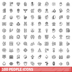 Sticker - 100 people icons set. Outline illustration of 100 people icons vector set isolated on white background