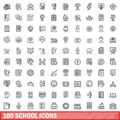 Canvas Print - 100 school icons set. Outline illustration of 100 school icons vector set isolated on white background