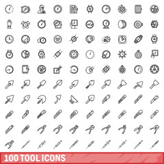Wall Mural - 100 tool icons set. Outline illustration of 100 tool icons vector set isolated on white background