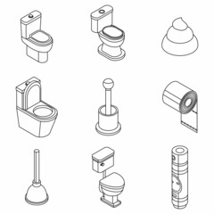 Wall Mural - Toilet bathroom icon set. Isometric set of toilet bathroom vector icons outline isolated on white background