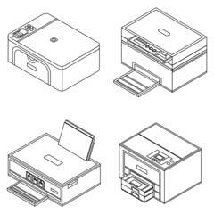 Sticker - Printer icon set. Isometric set of printer vector icons outline isolated on white background