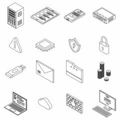 firewall security icons set. isometric set of firewall security vector icons outline isolated on whi