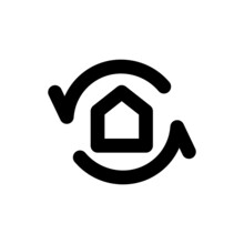 Simple House And Rotation Arrow Icon, Vector Outline Icon On White Background.