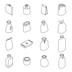 Poster - Sack icons set. Isometric set of sack vector icons outline isolated on white background