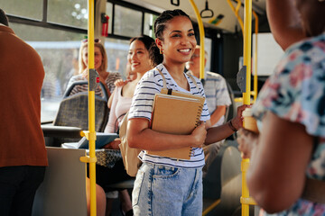 Wall Mural - Female student commuting by public transport