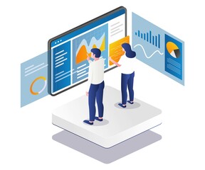 Aufkleber - The team is processing analytical data on the dashboard monitor
