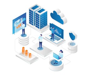 Poster - The team is analyzing high-tech cloud server