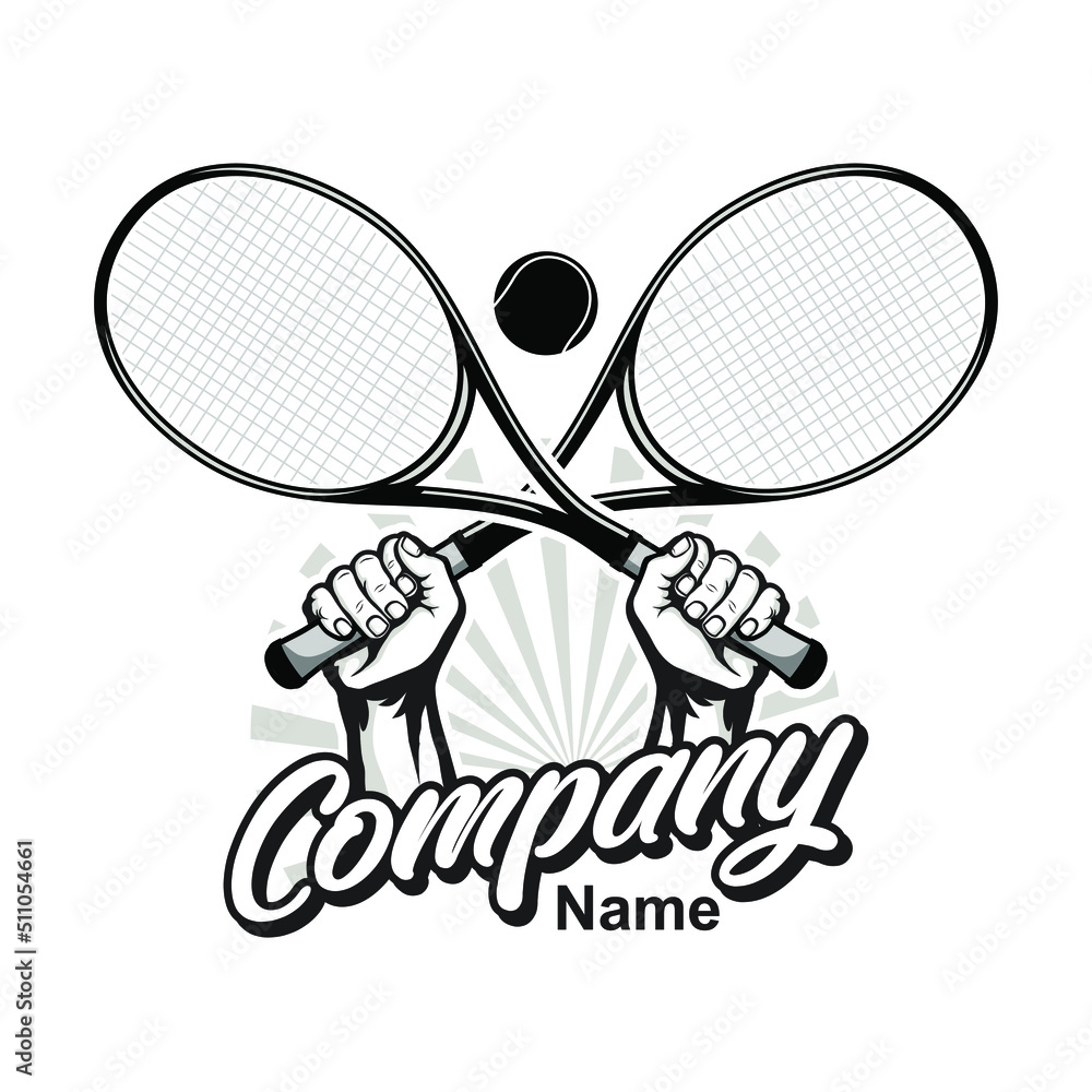 Tennis logo with two hand holding racket and crossed rackets vector ...