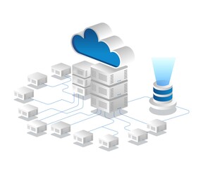Fototapete - Isometric illustration concept cloud server network