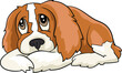 Cavalier King Charles spaniel lying scared sad drawing vector illustration dog