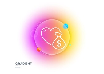 Wall Mural - Donation line icon. Gradient blur button with glassmorphism. Money charity sign. Health insurance symbol. Transparent glass design. Donation line icon. Vector