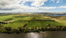 Aerial View Along The Snowy River And Adjacent Wetlands Near Marlo, In Gippsland, Victoria, Australia, December 2020