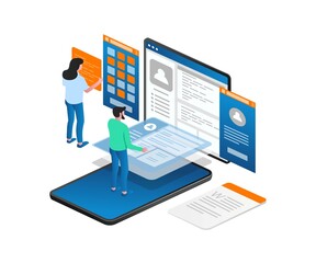 Aufkleber - Concept illustration of isometric team is designing a website application