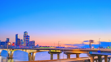 Wall Mural - Cityscape night view of Yeouido, Seoul at sunset time