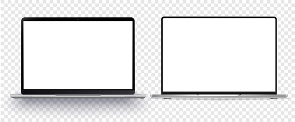 Wall Mural - A set of realistic laptops with blank screens isolated on a white background. Laptop front view, well suited for product presentation. Stock vector illustration.