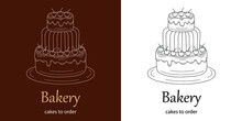Vector Illustration Of Tasty Chocolate And Cherry Cake, Isolated. 
Background For Bakery Products, Sweet Shops, And Cake Stores.