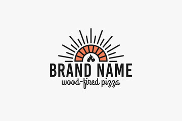 Wall Mural - wood-fired pizza logo with a combination of an old wood-fired oven, sun, and sans sherif font.