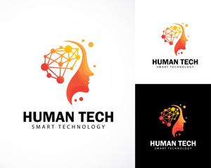 human tech logo creative smart growth brain tech connect network digital logo design concept innovation