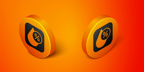 Canvas Print - Isometric Water drop percentage icon isolated on orange background. Humidity analysis. Orange circle button. Vector