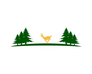 Sticker - Green land with pine forest and running deer inside