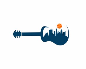 Poster - Guitar with city building in the middle