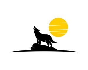 Canvas Print - Howling wolf with full moon behind