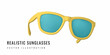 Realistic 3d yellow sunglasses  on white background. Summertime object. Vector illustration