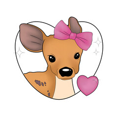 Poster - deer with heart, illustration, cartoon, cute 