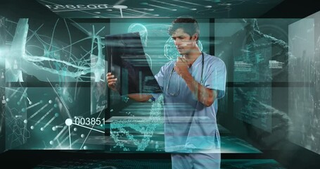 Wall Mural - Animation of data processing over caucasian male doctor with xray