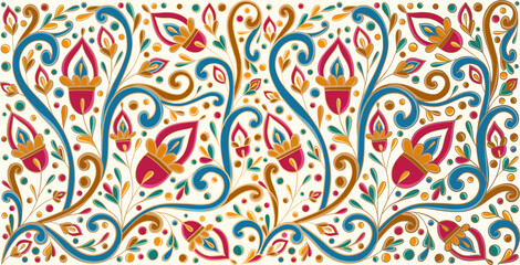 Wall Mural - Abstract floral background. Vector ornament pattern. Paisley elements. Great for fabric, invitation, wallpaper, decoration, packaging or any desired idea.