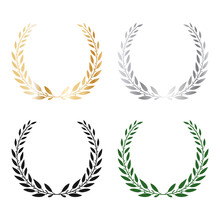 Set Of Laurel Black, Gold, Silver And Green Wreaths. Branches In The Form Of A Semicircular. Vector Illustration For Design.