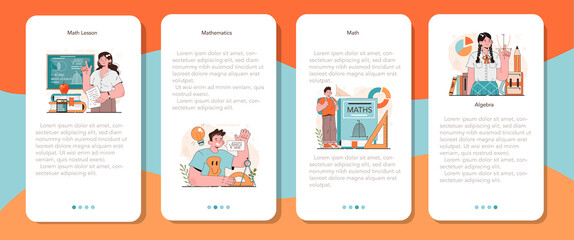 Wall Mural - Math school subject mobile application banner set. Students studying
