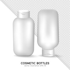 Wall Mural - Set of two cosmetic bottles. 3D white matte tubes template for your design. Mock up of cosmetic product. Container for gel, shampoo, moisturizer, lotion, cream, sunblock, bath foam