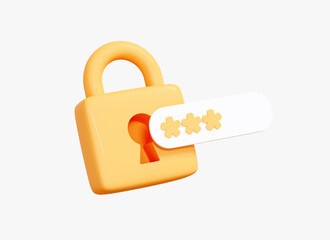 3d locked padlock with password. golden lock and pin code entry. security and safety. cyber privacy 