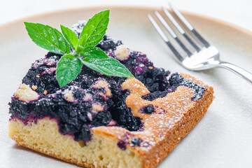 Wall Mural - piece of blueberry cake with mint