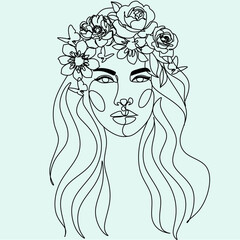 Canvas Print - Line art woman flower head. minimalist beauty salon logo. cosmetics line label. Tattoo modern ideas