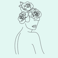 Canvas Print - Line art woman flower head. minimalist beauty salon logo. cosmetics line label. Tattoo modern ideas