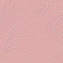 Textured Floral Line Art 3d Seamless Pattern. Ornamental Relief Spiral Circles Background. Repeat Embossed Pink Backdrop. Surface Abstract Lines Flowers, Spirals. 3d Hand Drawn Striped Ornaments