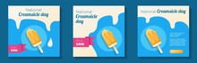 National Creamsicle Day 2022 Social Media Post, Banner Set, Sweet Orange Icecream Celebration Advertisement Concept, Popsicle Ice Cream Marketing Square Ad, August 14th Abstract Print, Isolated