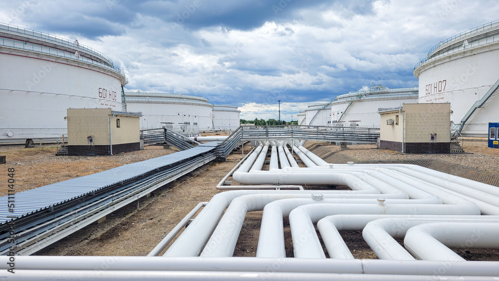 Petrochemical tank farm with pipelines