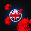 England flag with coronavirus illustration.