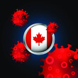 Canada flag with coronavirus illustration.