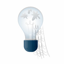 Vector Isolated Metaphor Illustration With A Turn Off Dirty Light Bulb With Web. The Concept Of Stagnation, No Ideas, Professional, Occupational Burnout, Creative Crisis, Problems.